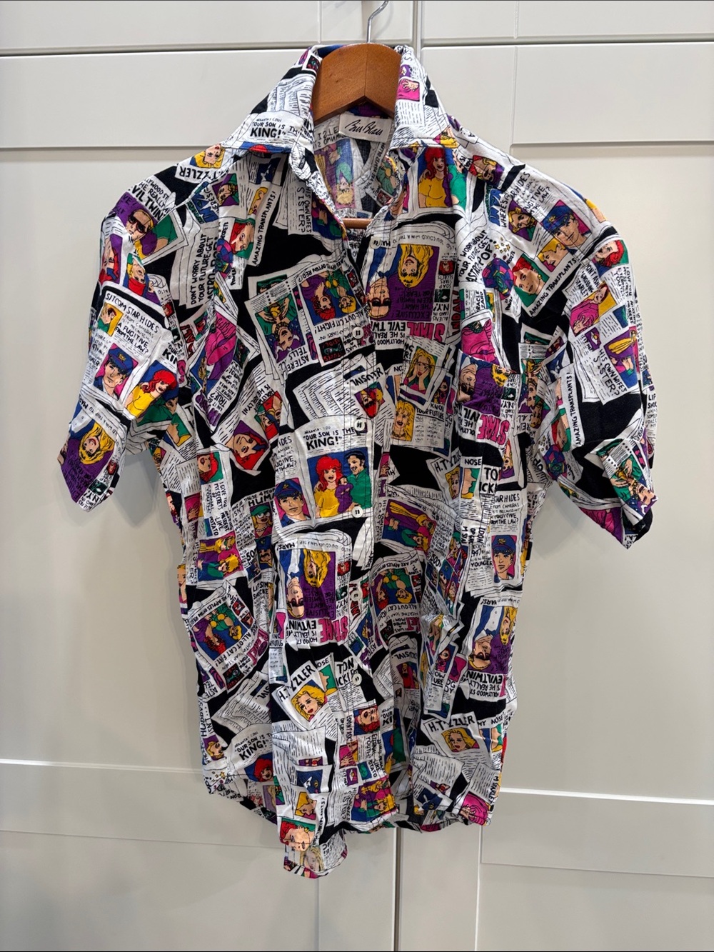 Vintage Novelty Short-Sleeve Graphic Comic Print Shirt - Multicolor